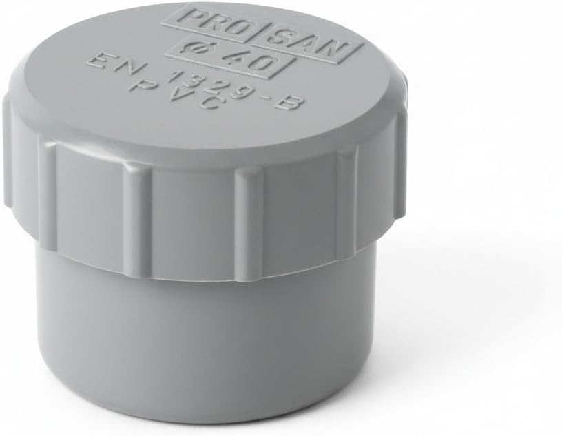 Tapón de Registro de PVC Ø 40 mm para Tuberías de Evacuación y Saneamiento, Cierre Roscado con Junta de Estanqueidad, PRO SAN, Norma Europea EN 1329-B, Color Gris, 1 Unidad - NEXU