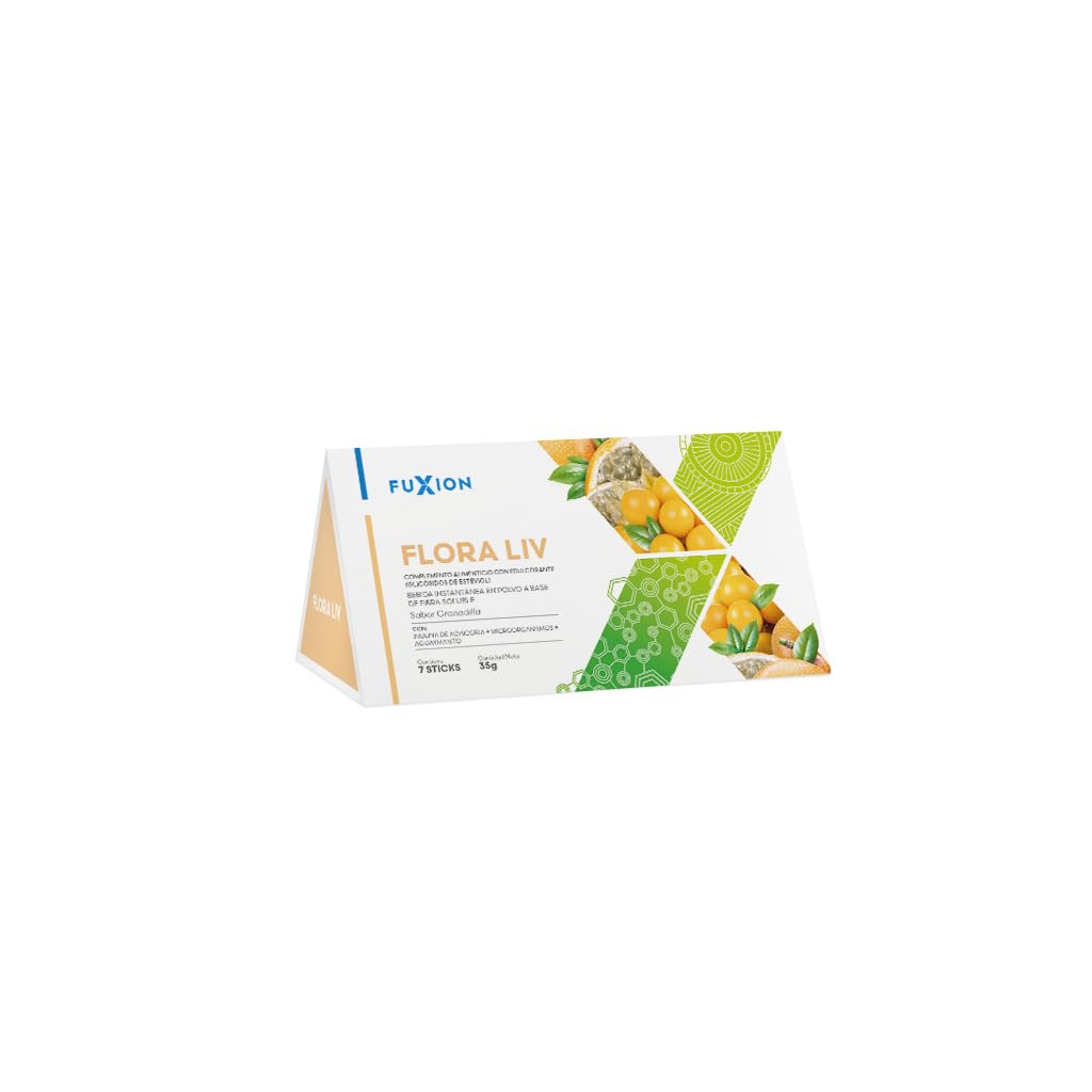 FUXION - Flora LIV – Té Frutal en Polvo | Fibra Prebiótica | Sabor Granadilla Dulce + Aguaymanto | Equilibrio de la Flora Intestinal y Defensas Naturales | MEJOR SALUD DIGESTIVA| 1 Caja con 7 sobres