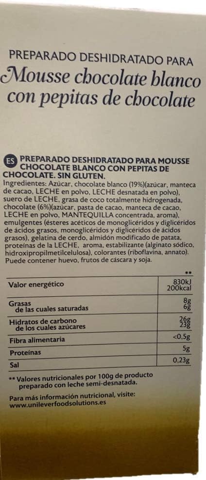 Mousse Chocolate blanco Con Pepitas de Chocolate - Carte D´Or- 45 Porciones