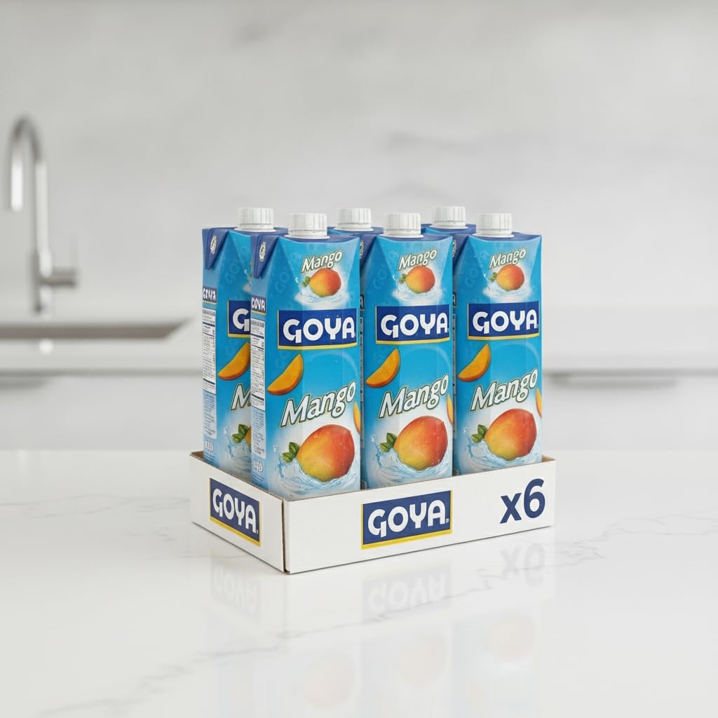 Jugo de Mango Natural - Pack de 6 Unidades de 1 Litro - Bebida de Fruta con Vitamina C y Minerales - Ideal para Familias - Refrescante y Saludable - Goya - Formato Brick Familiar - NEXU