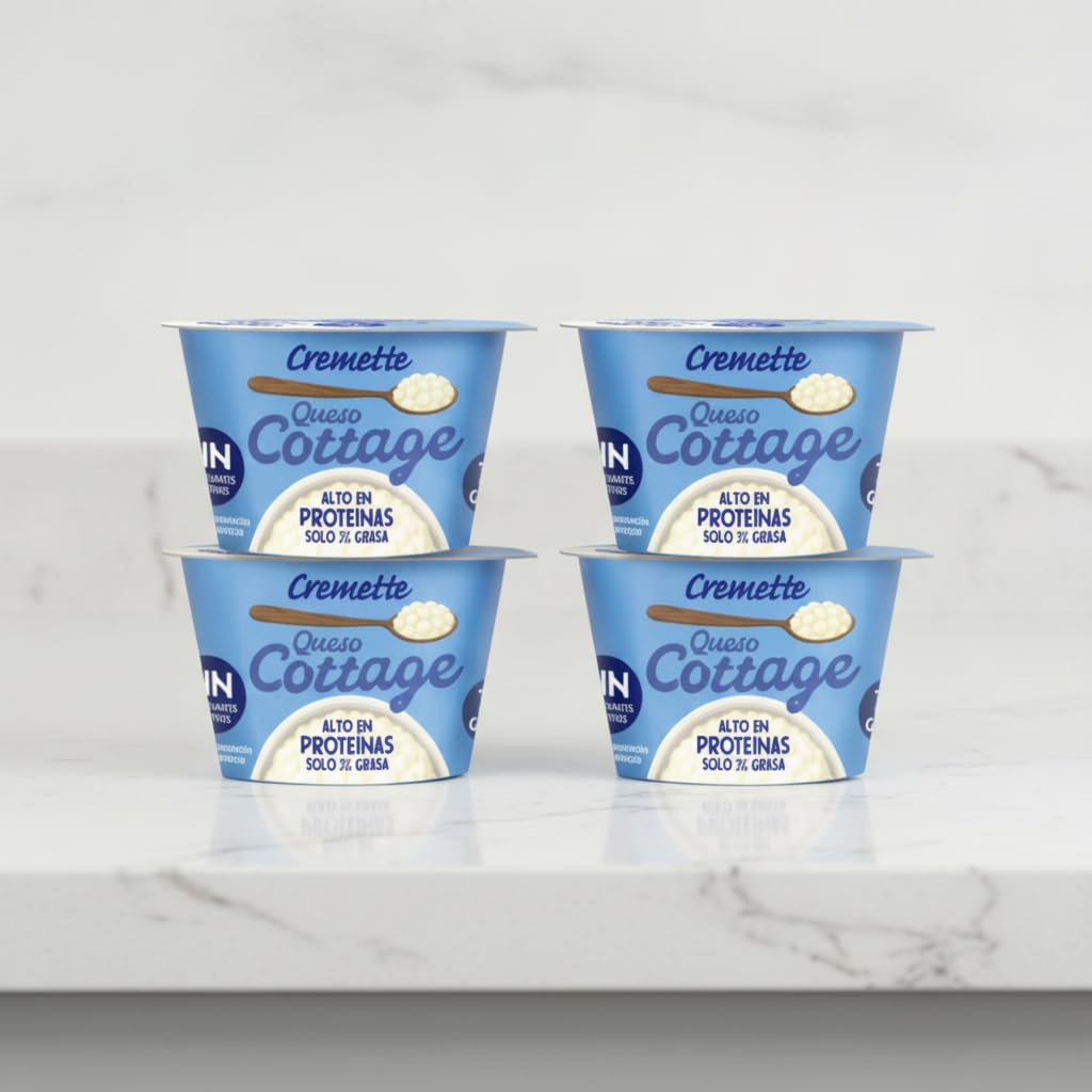 Queso Cottage Pack de 4 - Queso Fresco Natural Alto en Proteína y Bajo en Grasa 3% - Sin Conservantes ni Aditivos - Cremette - Ideal para Deportistas y Dietas Saludables - NEXU