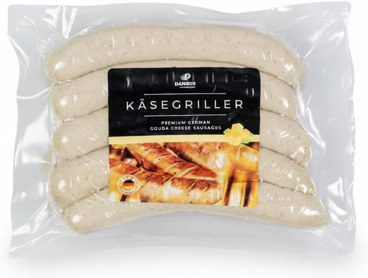 1kg de Salchichas Alemanas con Queso Gouda 1 Paquete con 10uds de 100g - Salchichas de Cerdo y Pavo Sin Gluten - Especialidad para Barbacoa y Parrilla - Käsegriller - Elaboradas en Alemania - NEXU