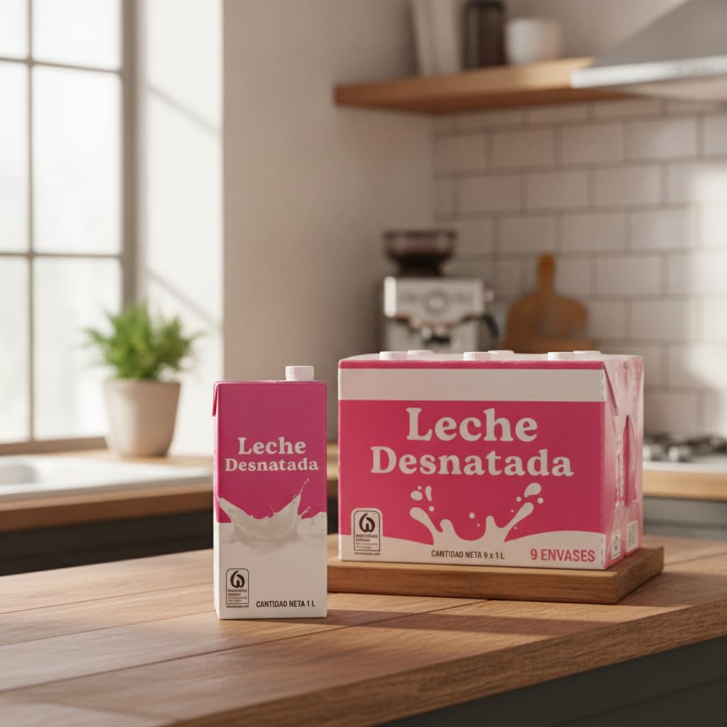 Leche Desnatada UHT de Origen España - Pack de 9 Briks de 1 Litro (9L Total) - Con Certificado de Bienestar Animal Welfair, Bajo en Grasa y Fuente de Calcio - NEXU