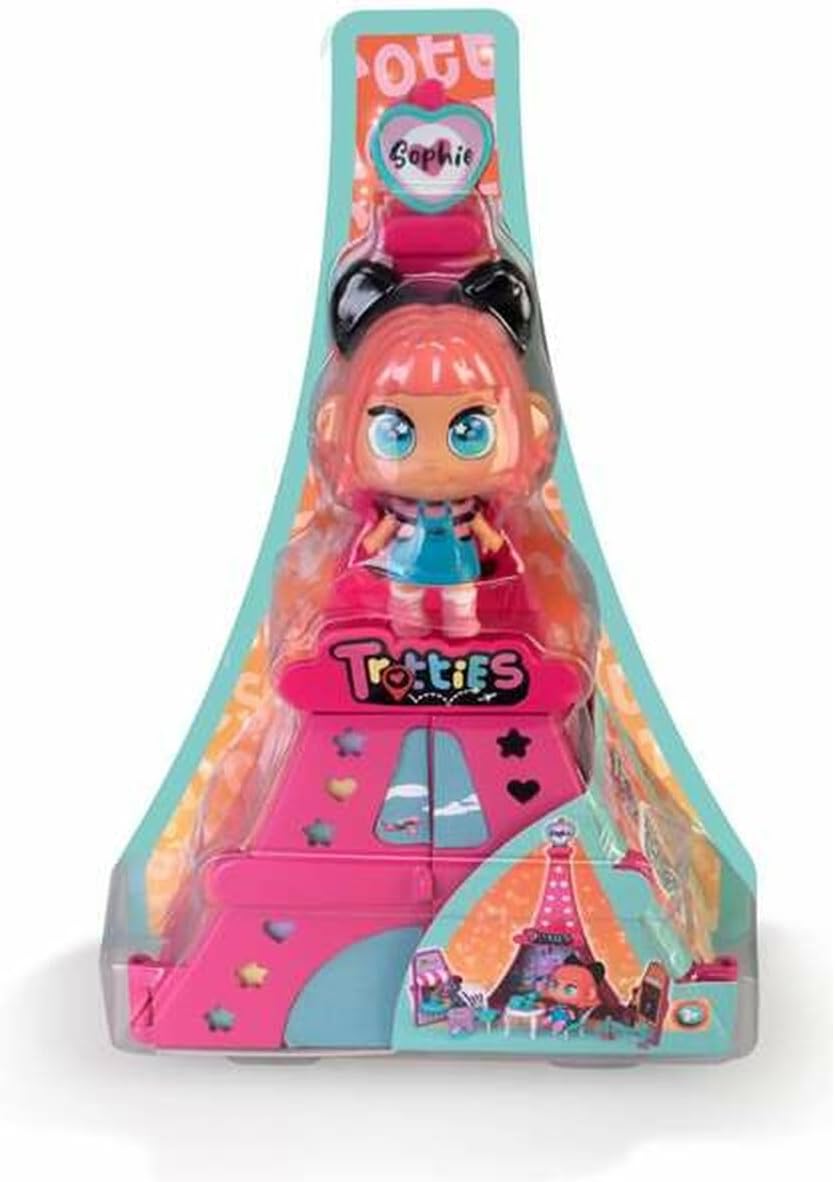 Trotties - Mini Sophie in Paris, Set de Juguete con Torre Eiffel Rosa, 1 Mini muñeca y Muchos Accesorios, con 3 escenarios y Pegatinas para Decorar, Regalo + 3 años, Famosa (TFT07000)