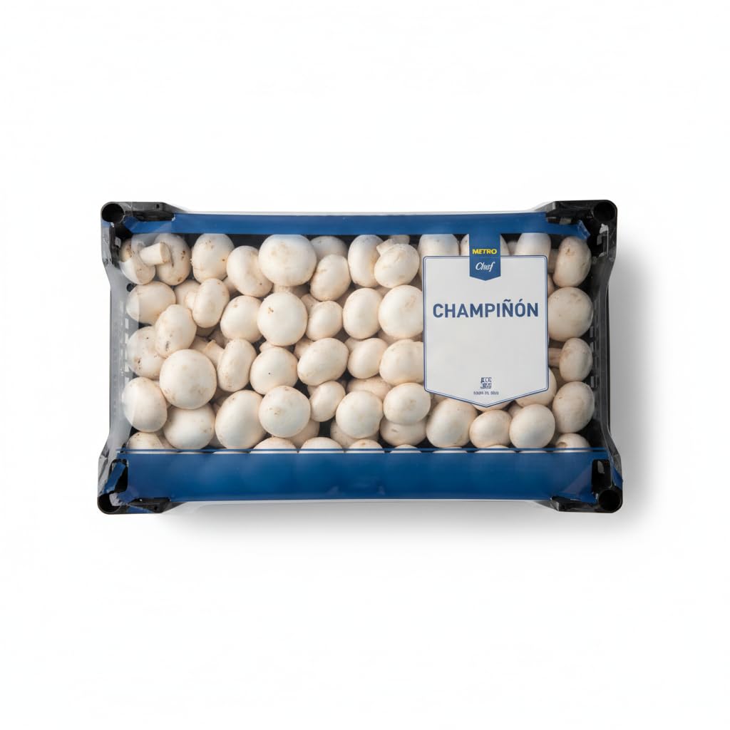 Champiñones Frescos Enteros, Caja de 2,5 kg - Champiñones de Carne Firme y Tamaño Homogéneo - Ideales para Rellenar, Saltear y Guarniciones - METRO - Formato Ahorro Hostelería -NEXU
