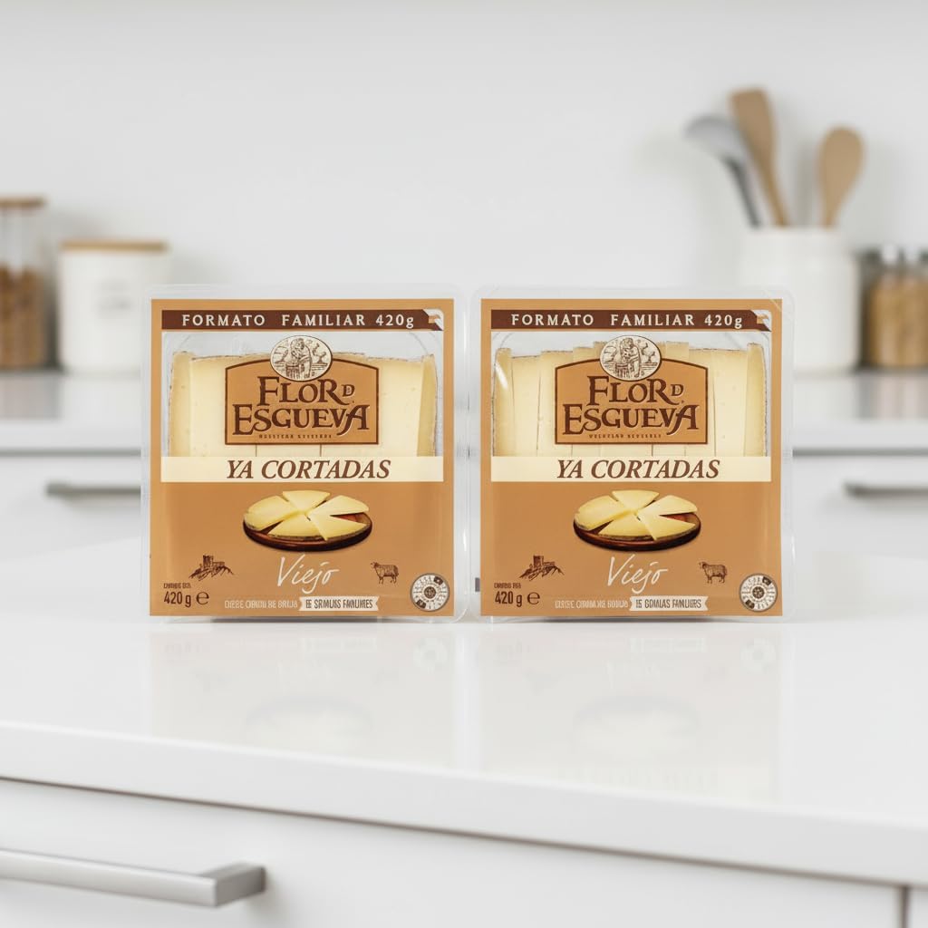 Queso de Oveja Viejo Ya Cortado - Pack 2 Unidades Formato Familiar 420g (Total 840g) - Sabor Intenso y Tradicional - Flor de Esgueva - Elaborado con Leche Cruda de Oveja - NEXU