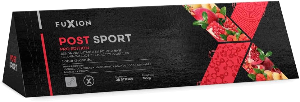 FUXION - POST SPORT – TÉ Bebida Deportiva con BCAAs, Glutamina y Agua de Coco | Recuperación Muscular Despues Entrenamiento | 1 CAJA CON 28 Sobres x 5g | Reposición de Electrolitos
