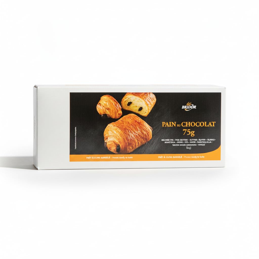 Pain au Chocolat // Pan con Chocolate - Pack de 20 Unidades de 75g (1,5kg) - Bollería Francesa con Mantequilla Fina - Bridor Napolitanas de Chocolate Listas para Hornear - NEXU