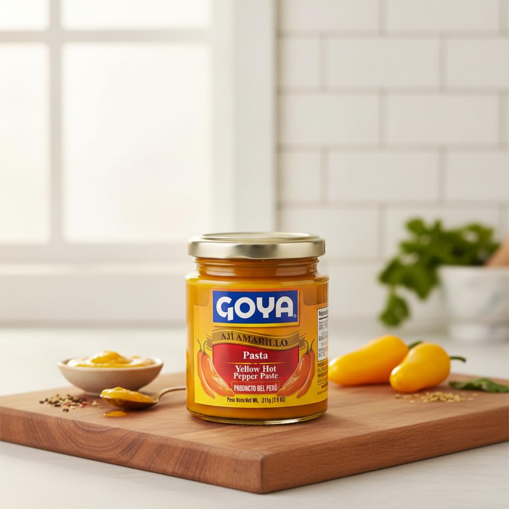 Pasta de Ají Amarillo - Pasta de Chile Amarillo Picante para Cocina Tradicional Peruana - Causa Limeña y Ají de Gallina - GOYA - Tarro de Cristal, 213g (7.5 oz) - NEXU
