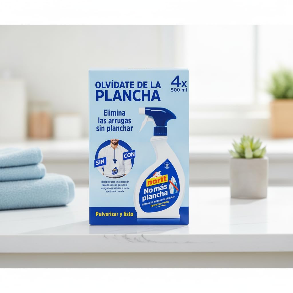 No Más Plancha - Pack de 4 Spray Alisador de Arrugas sin Plancha (4 x 500 ml) - Quita Arrugas Rápido para Ropa y Viajes - Norit - Acabado Perfecto y Ahorro de Tiempo - NEXU
