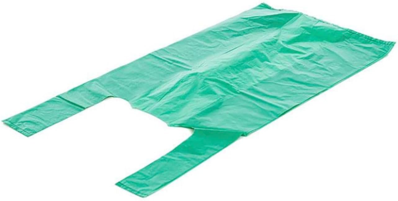 Bolsas plástico. Bolsas asas plástico. Bolsa Camiseta 70% reciclado 50 micras VERDES. Bolsa con asas. Paquete de 1 Kilo. (35x50 cm)