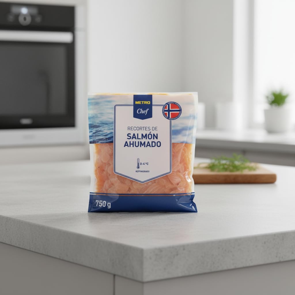 Recortes de Salmón Ahumado 750g - Salmón Noruego con Ahumado Tradicional - Sin Conservantes - Formato Ahorro - Metro - Ideal para Hostelería y Cocina Gourmet - NEXU