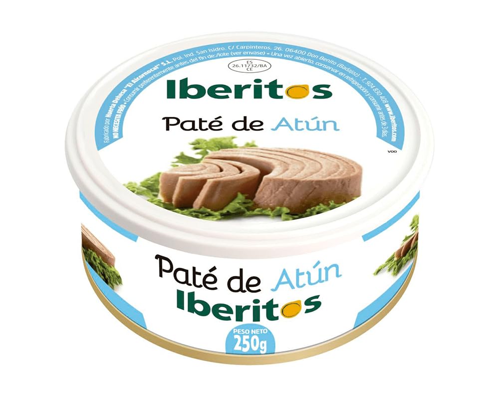 Iberitos - Bandeja pate de Atún - Sabor Suave y Toque Casero para Aperitivos y Canapés - Ideal para Untar en Canapés y Panes - Sin Gluten - Formato 250 g