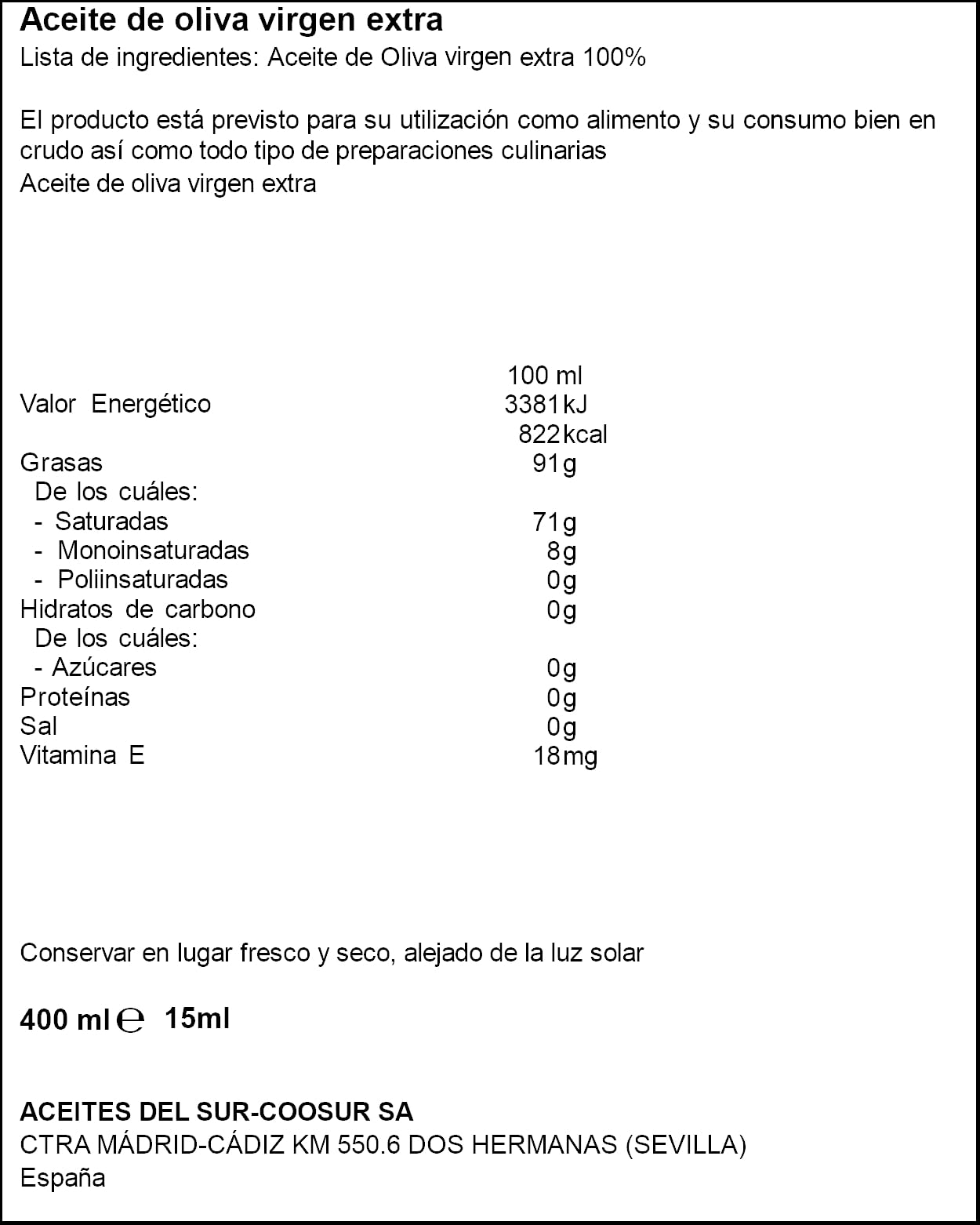 COOSUR - Aceite de Oliva Virgen Extra - Pulverizador Aceite en Spray 400 ml