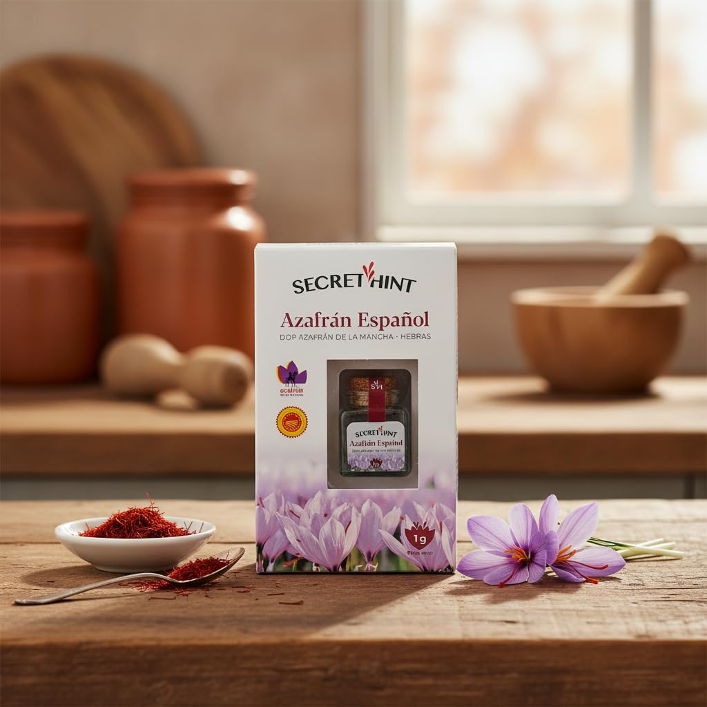 Azafrán Español DOP Azafrán de la Mancha en Hebras 1g - Auténtica Especia Recolectada a Mano para Cocina Gourmet y Paellas - Tarro de Cristal y Corcho - NEXU