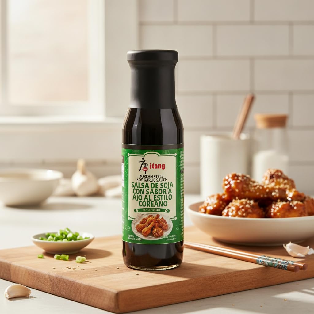 Salsa de Soja con Sabor a Ajo al Estilo Coreano 290g - Salsa para Pollo Frito, Barbacoa y Cocina Asiática - Aderezo con Puré de Manzana y Pera - 0% Grasas - NEXU