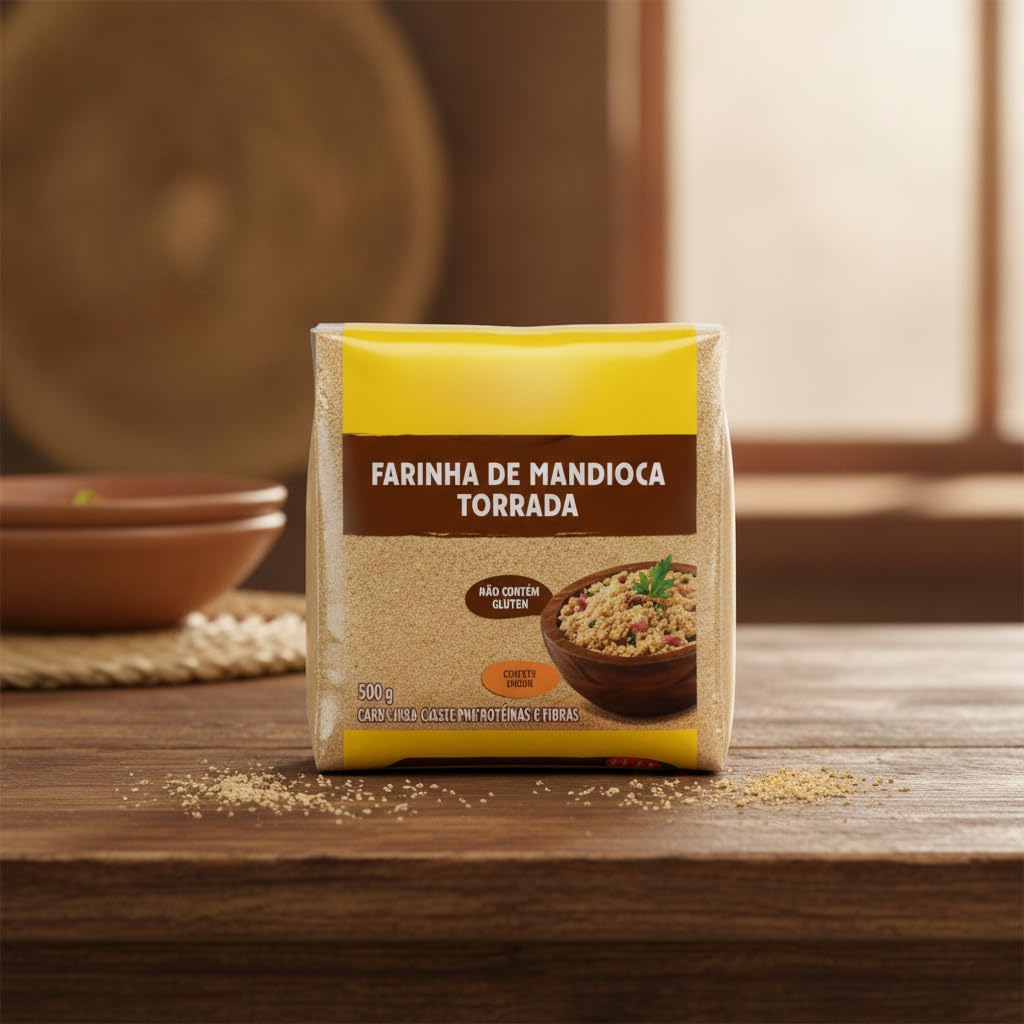 Harina de Yuca Tostada Farinha de Mandioca Torrada - Pack 6 x 500g (3kg) - Mandioca de Grano Fino Tipo 1 - Sin Gluten - Ideal para Farofa y Acompañamientos Tradicionales - Origen Natural - NEXU