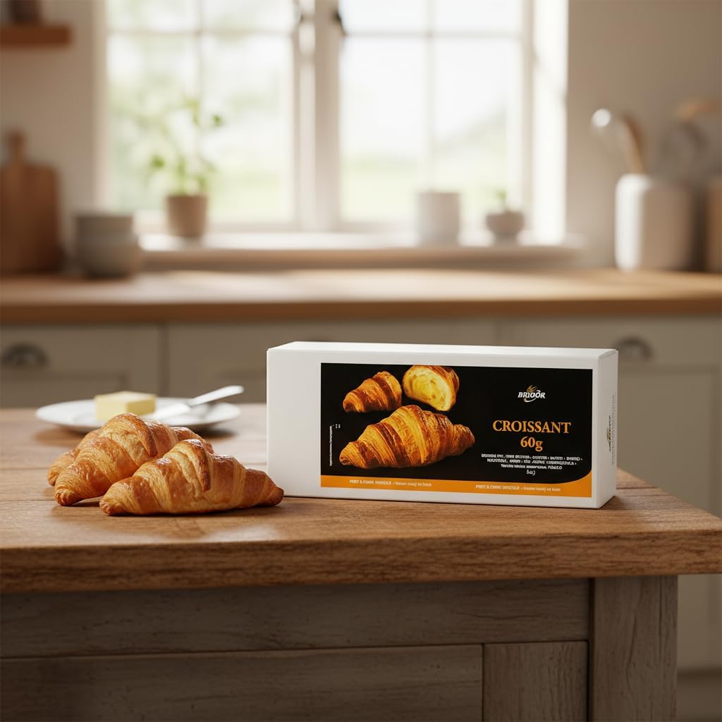 Croissants de Mantequilla Fina Francesa (Beurre Fin) - 30 Unidades de 60g - Formato Frio Listo para Hornear - Bollería Tradicional Francesa - Bridor - Caja 1,8 kg - NEXU