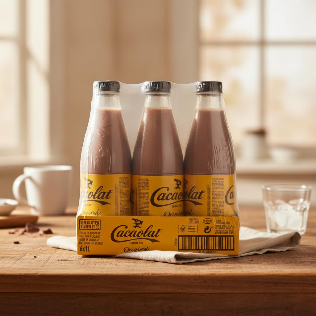 Batido de Cacao Pack de 6 x 1 Litro - Receta Original desde 1933 - Sin Gluten - Batido de Chocolate UHT en Formato Ahorro Familiar - Cacaolat - (6 Litros) - NEXU