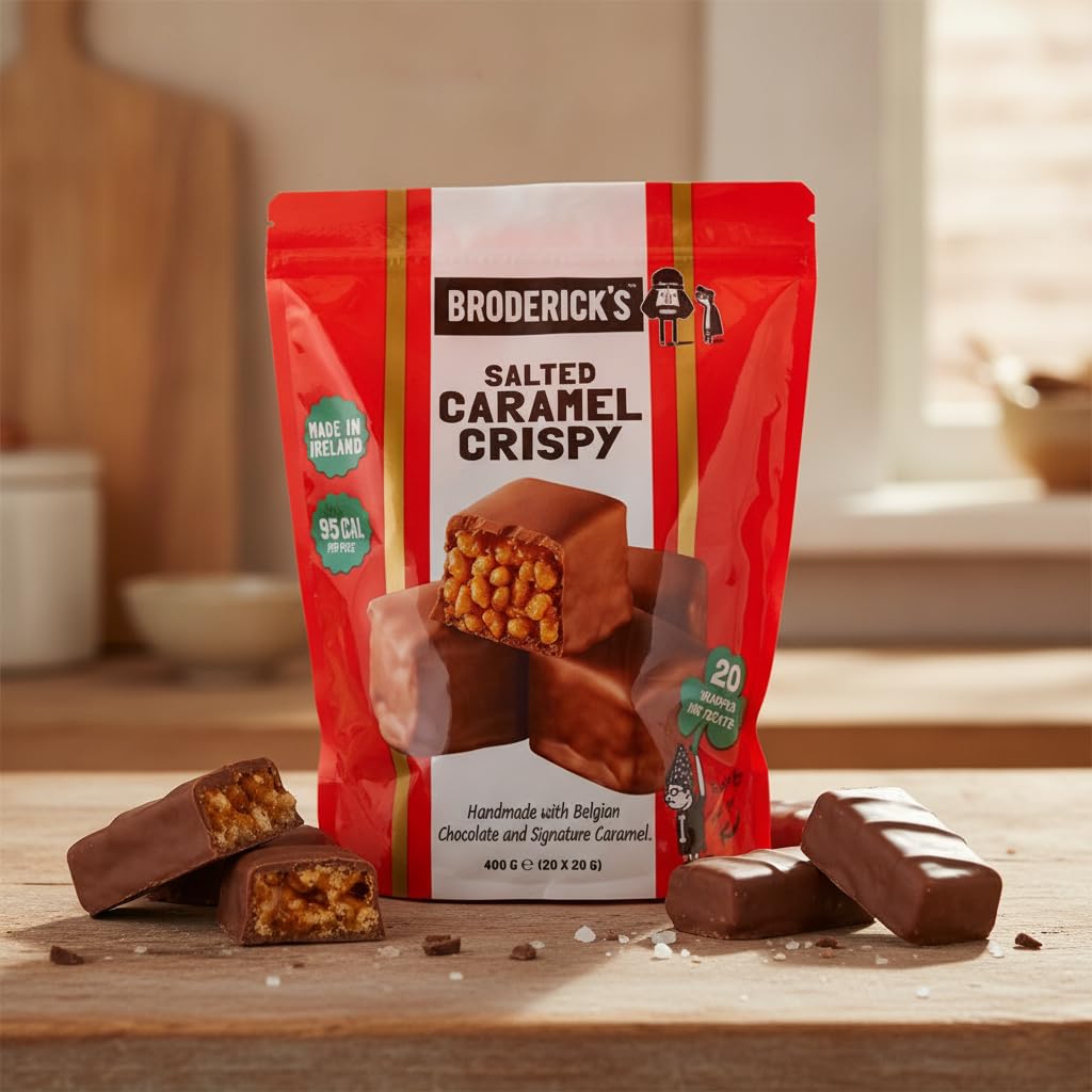 Salted Caramel Crispy - 20 Mini Bocaditos de Arroz Inflado con Chocolate Belga y Caramelo Salado, Bolsa 400g - Snack Artesanal Envuelto Individualmente - 95 kcal por Porción - NEXU
