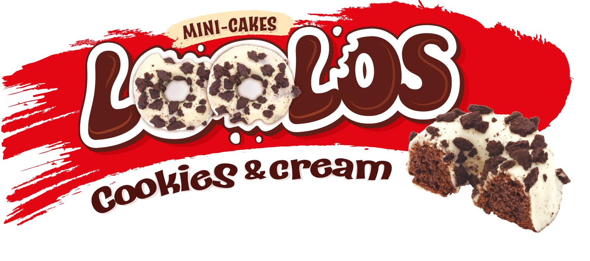 LooLoo’s Mini Cakes Cookies & Cream – Caja de 24 Mini Bizcochos Individuales | Pastelitos con Cobertura Cremosa y Trocitos de Cacao | Horneados No Fritos | Snack Dulce para Compartir
