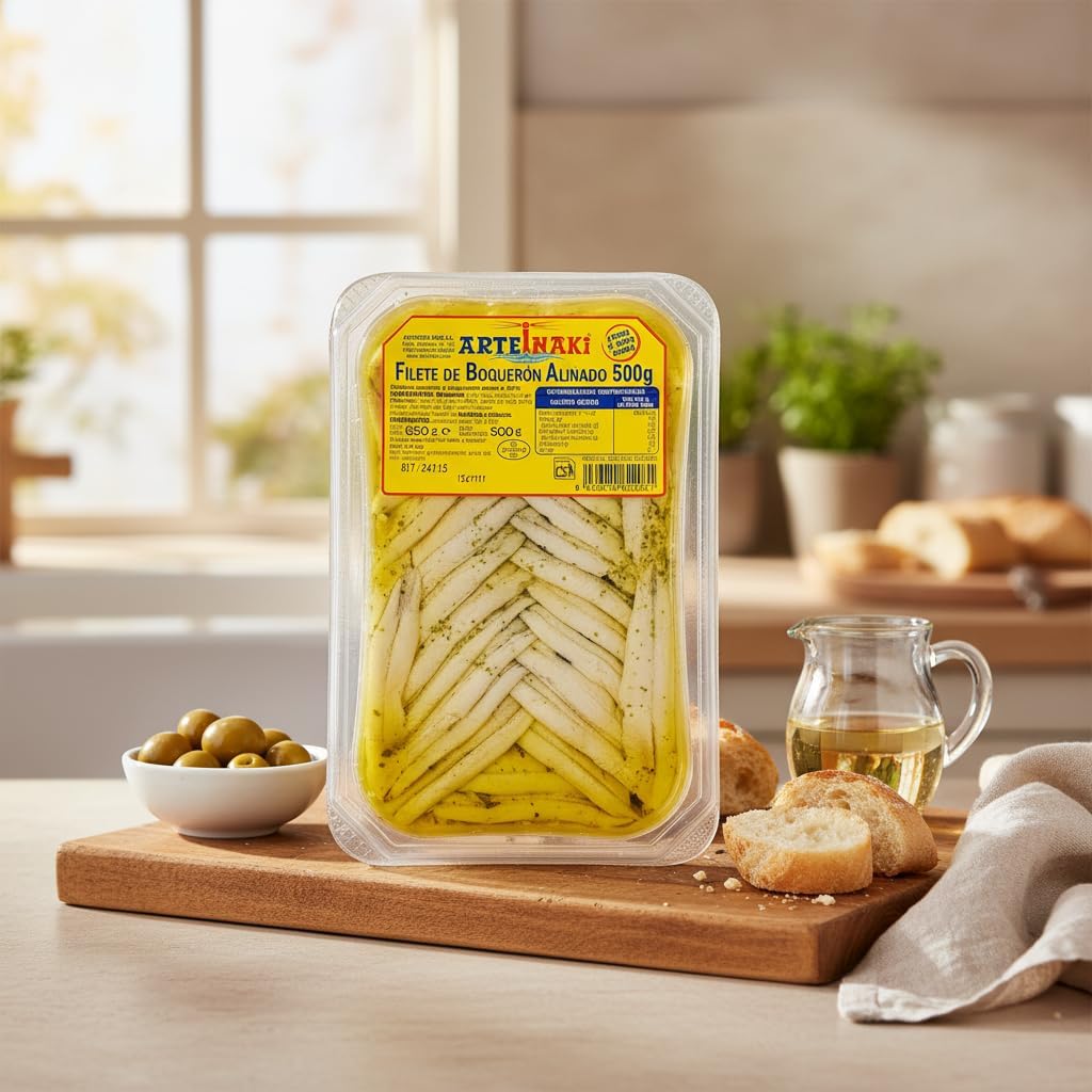 Filetes de Boquerón Aliñados con Ajo y Perejil Natural - 500g Peso Escurrido - Listos para Consumir, Aperitivo Tradicional en Aceite - ARTEIÑAKI - Tarrina Refrigerada 650g - NEXU
