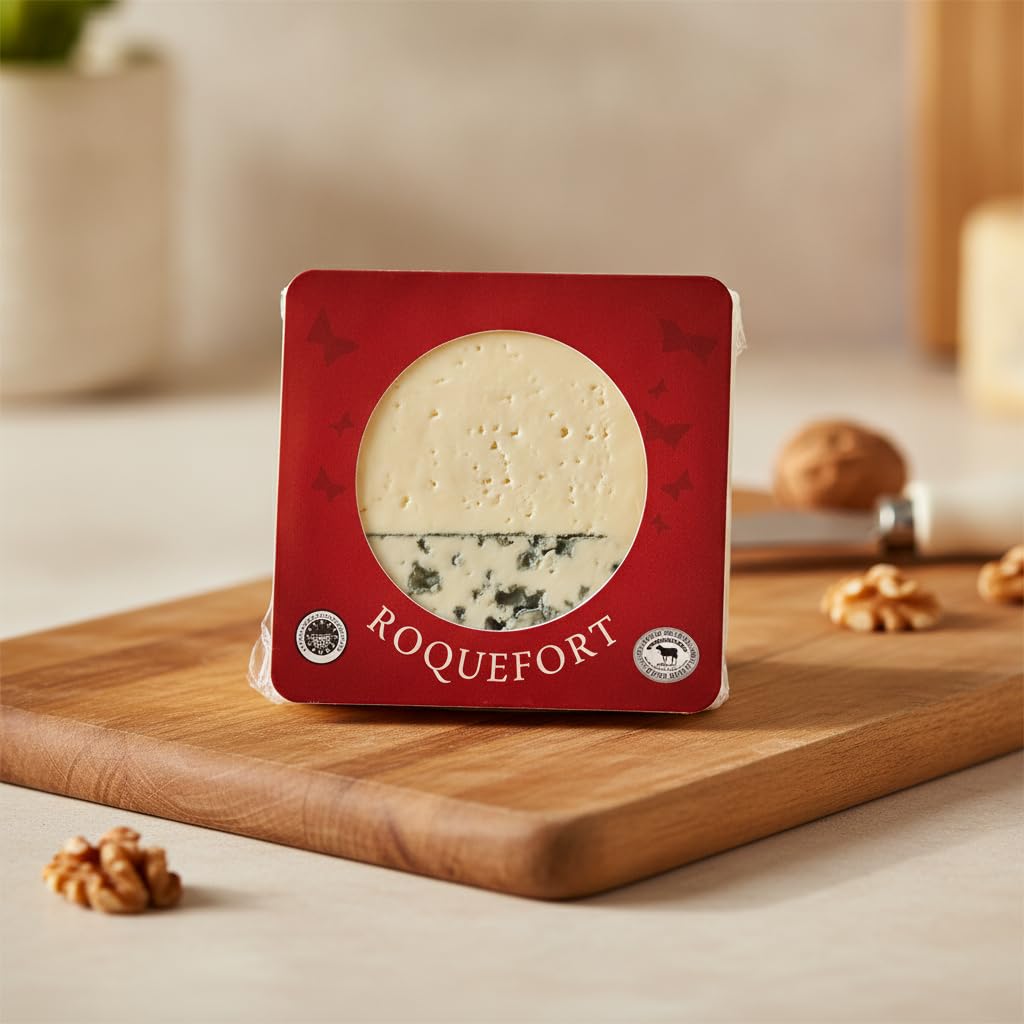 Queso Roquefort de Oveja 330g - Queso Azul Artesano Elaborado con Leche Cruda - Sabor Intenso y Textura Cremosa - Cuña Formato Práctico para Degustación Gourmet - NEXU