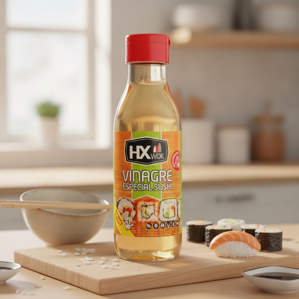 Vinagre Especial para Sushi - Sazonador Preparado para Arroz, Maki y Nigiri - Botella 500ml - Sin Gluten - Apto para Celíacos - NEXU