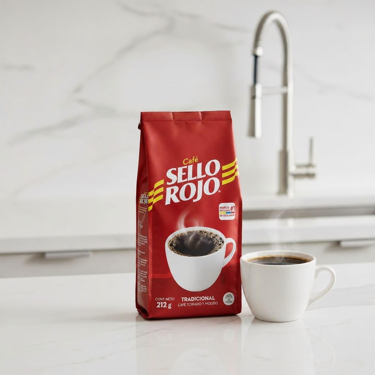 Café 100% Colombiano Tostado y Molido - Pack de 3 Unidades (212g c/u) - Café Sello Rojo Tradicional - Sabor Intenso y Aroma Inconfundible - Total 636g - NEXU