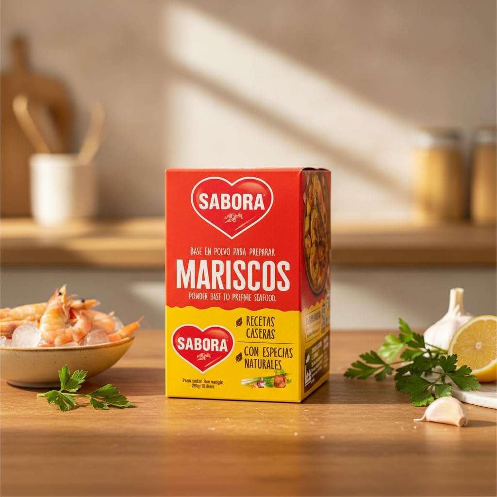 Sazonador para Mariscos en Polvo, 300g (10 Sobres de 30g) - Base de Especias Naturales para Recetas de Pescado y Arroces - Sabor Tradicional Sin Grasas Ni Azúcares - NEXU