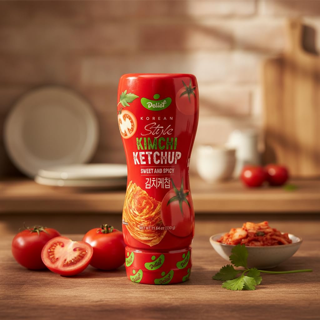 Kimchi Ketchup Coreano 330g - Salsa de Tomate Picante y Dulce con Kimchi Tradicional - Condimento Gourmet para Hamburguesas, Patatas y Cocina Fusión - NEXU