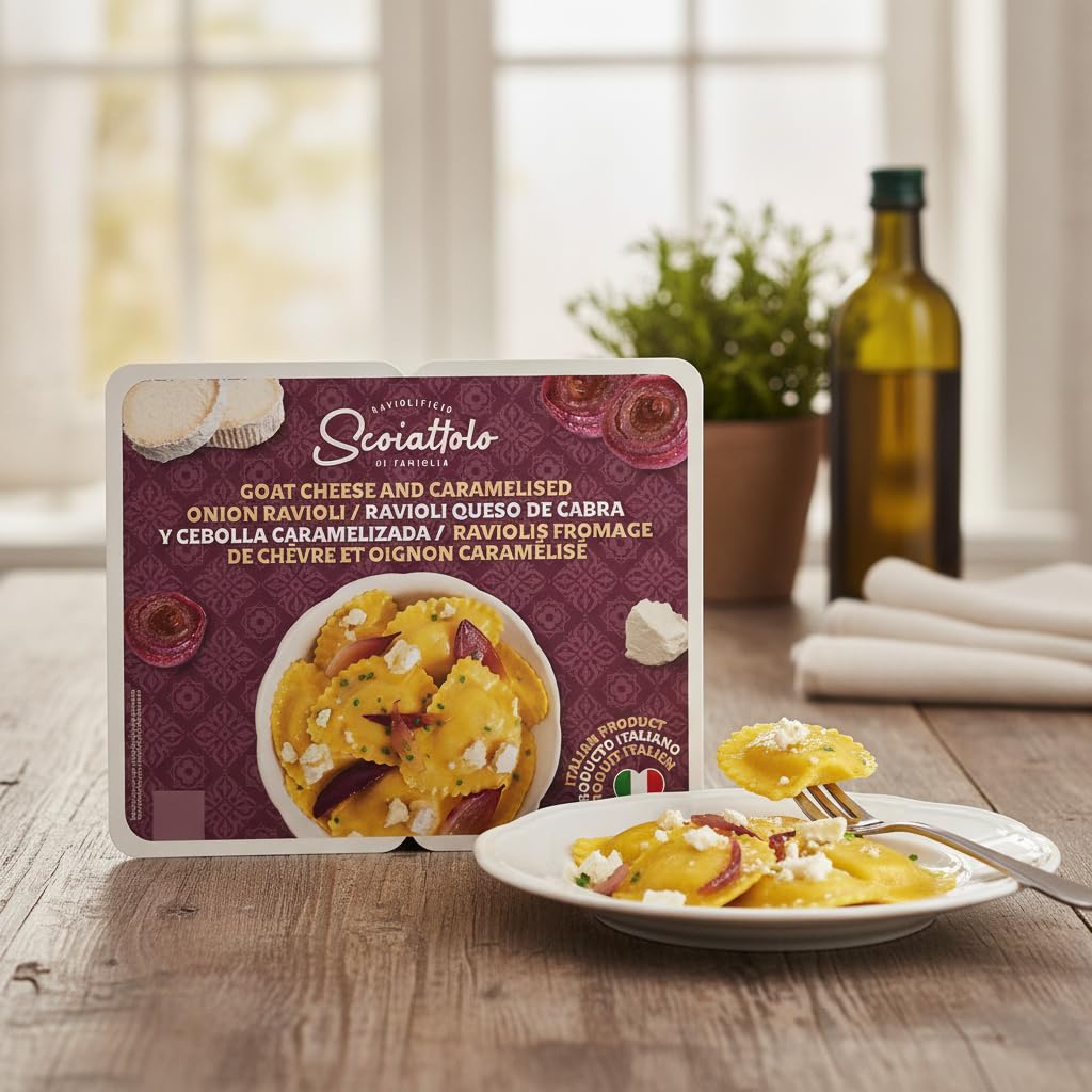 Pasta Fresca al Huevo con Queso de Cabra y Cebolla Caramelizada - Formato Ahorro Familiar 908g (2 Pack de 454g) - Auténtica Receta Italiana Lista en 3 Minutos - NEXU