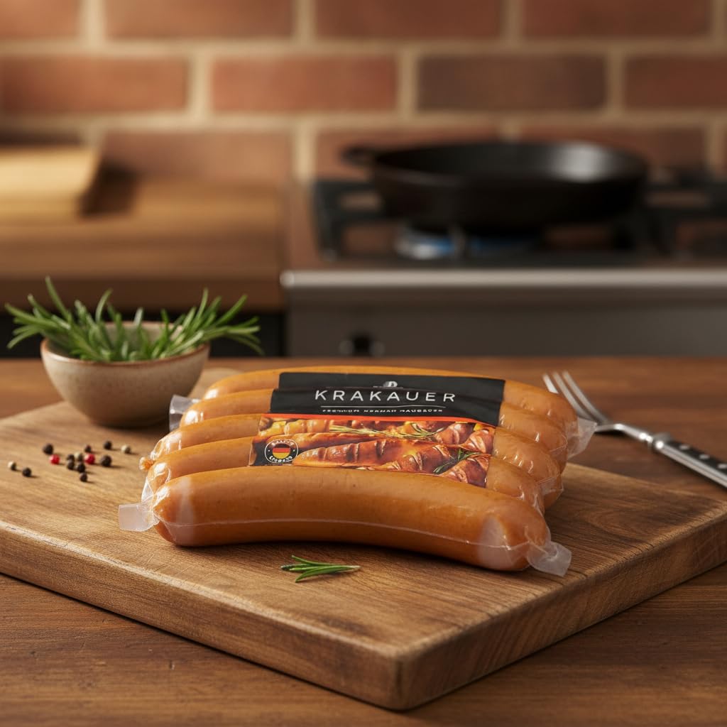 Salchichas Alemanas Tradicionales - 95% Carne de Cerdo y Ternera - Sin Gluten y Sin Lactosa - Formato Familiar 1 kg (10 x 100g) - Elaboración con Humo Natural - NEXU