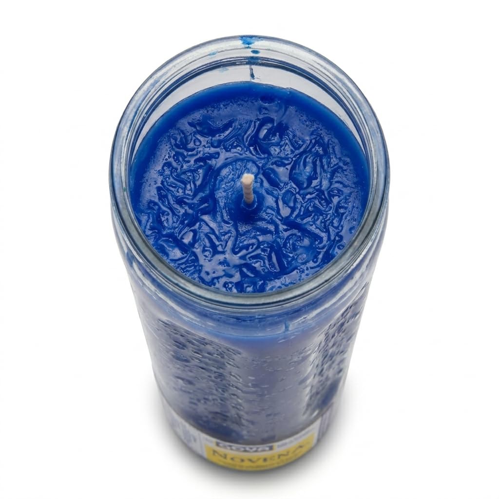 Vela Novena Azul en Vaso de Cristal para Negocios, Éxito y Serenidad - 1 Unidad - Ideal para Peticiones Administrativas y Confianza - Goya - Espiritual - NEXU