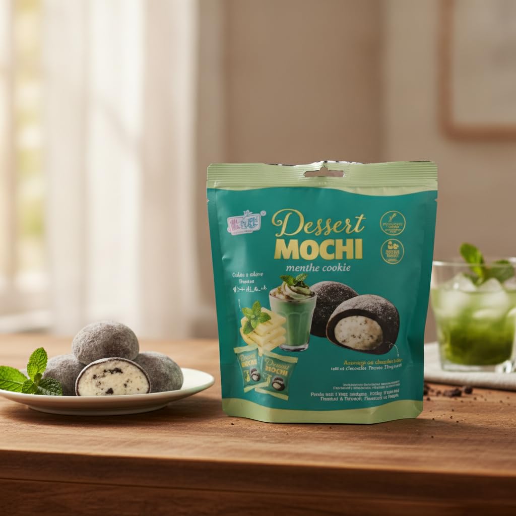 Mochi Relleno de Chocolate, Galleta y Menta 120g - Postre Asiático Tradicional de Taiwán con Textura Masticable - Snack Dulce de Menta y Chocolate - NEXU