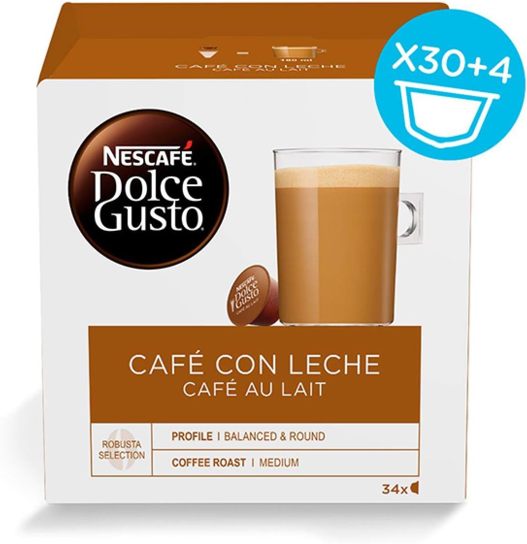 Nescafé Dolce Gusto Capsulas de Café, Cafe Au Lait 34 Unidades 340 g