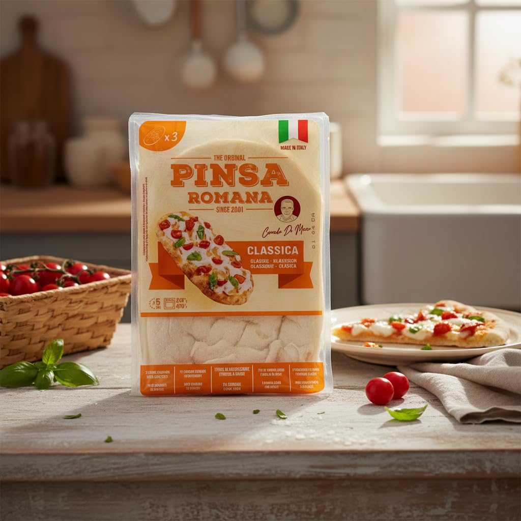 Pinsa Romana Classica - Pack de 3 Bases de 230g (690g Total) - Masa de Pizza Artesana Estirada a Mano - Di Marco - Fermentación Lenta 72h - Textura Crujiente y Ligera - Lista en 5 Minutos - NEXU