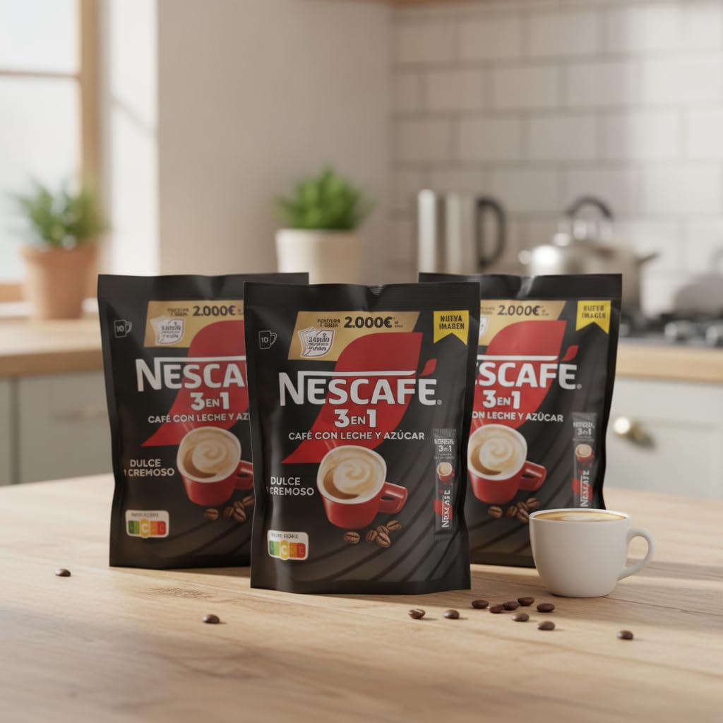 Café 3en1 - Café con Leche y Azúcar - Pack de 3 Cajas de 10 c/u (Total 30 Sobres de 16g) - Café Soluble Instantáneo de Textura Cremosa y Sabor Dulce - Formato Ahorro de 480g Total - NEXU