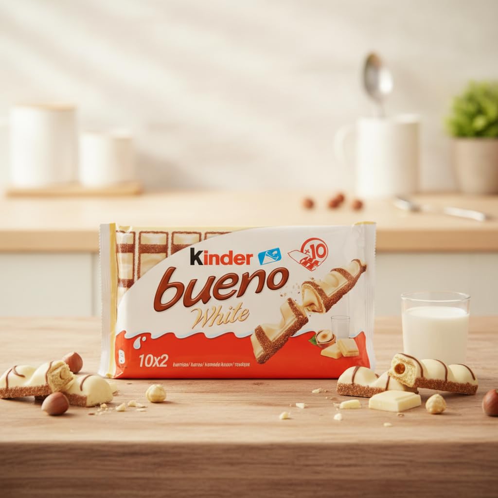 Chocolate White Pack de 10 Paquetes 2 uds c/u (20 Barritas) - Barquillo Crujiente Relleno de Leche y Avellanas con Chocolate Blanco - Formato Ahorro de 390g - Ideal para Merienda o Snack - NEXU