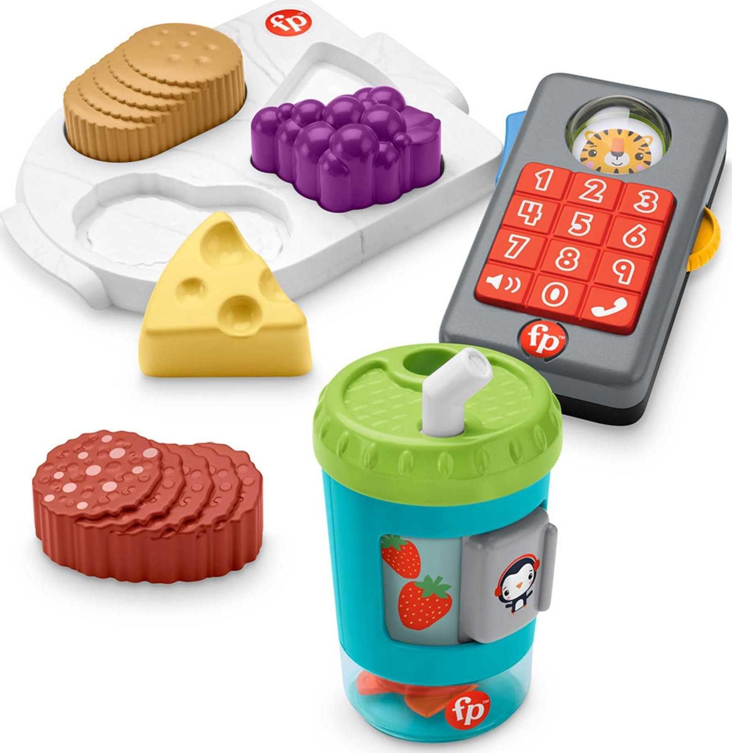 Fisher-Price Imaginación Kit de juego con vaso de smoothies, teléfono con luces y sonidos y puzzle de alimentos, juguete para bebés +1 año (Mattel HFJ95)
