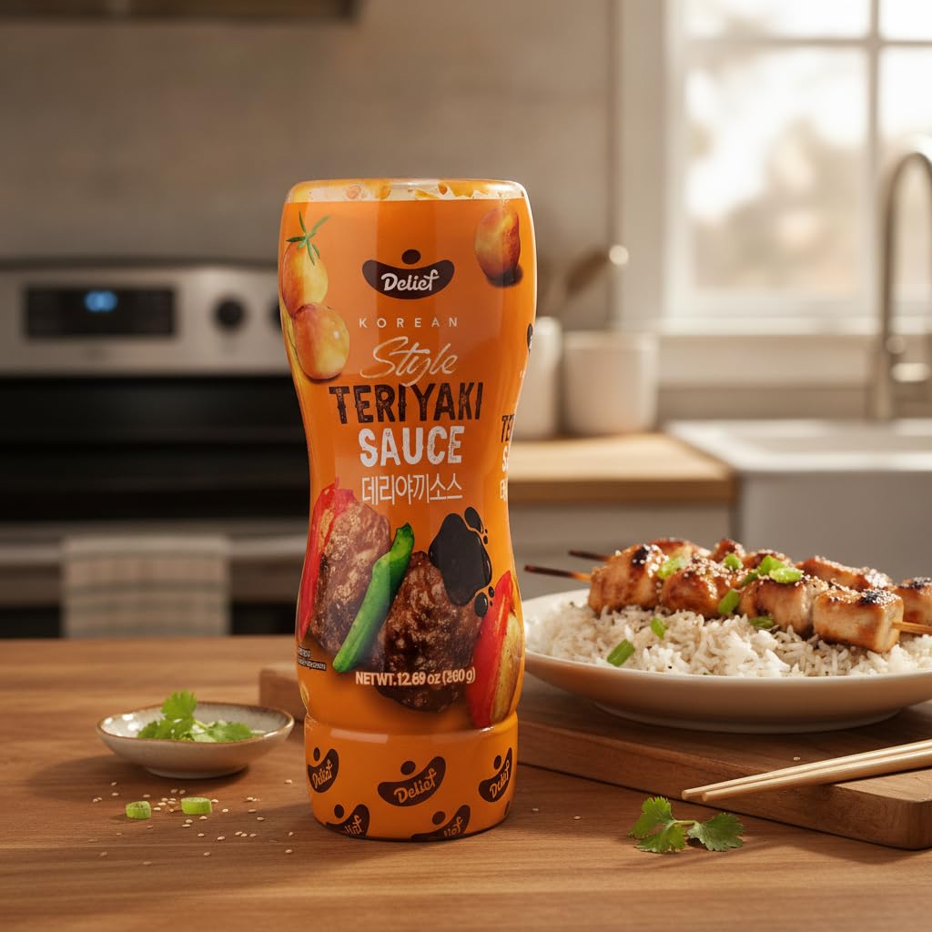 Salsa Teriyaki Estilo Coreano 360g - Salsa para Marinar, Cocinar y Glasear Carnes, Pescados y Verduras al Wok - Receta Coreana con Shiitake, Jengibre y Manzana - Botella Squeeze Ergonómica - NEXU