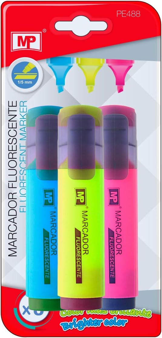 MP PE488 - Pack de 3 marcadores, fluorescente
