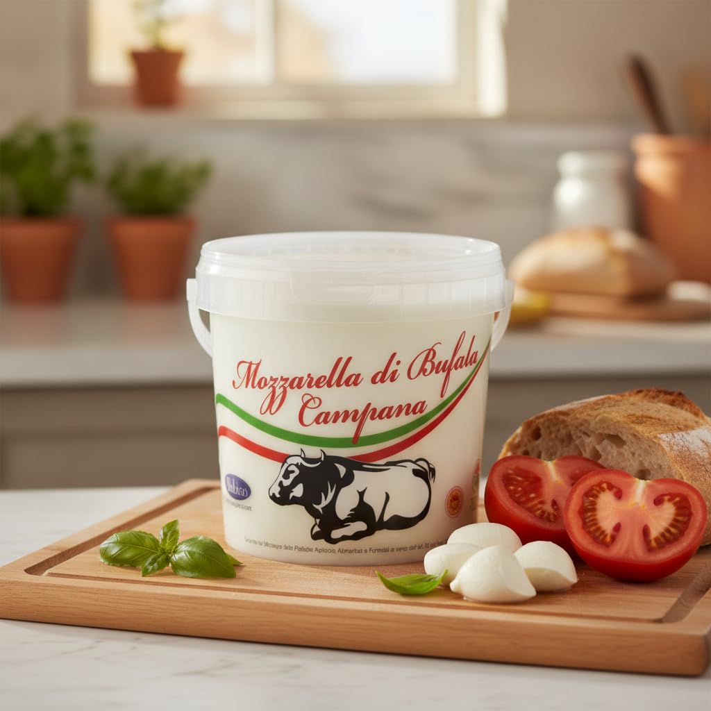 Mozzarella di Bufala Campana DOP 500g - Queso Fresco Italiano de Búfala - Textura Fibrosa Tradicional - Alto en Proteínas - Elaboración Natural sin OGM para Ensaladas y Pizza - NEXU