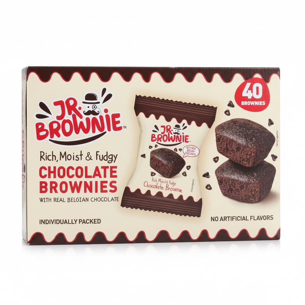 Brownies de Chocolate con Auténtico Chocolate Belga, Caja de 40 Unidades - Snack Dulce sin Aceite de Palma, Mr. Brownie, Sin GMO, Envueltos Individualmente - NEXU