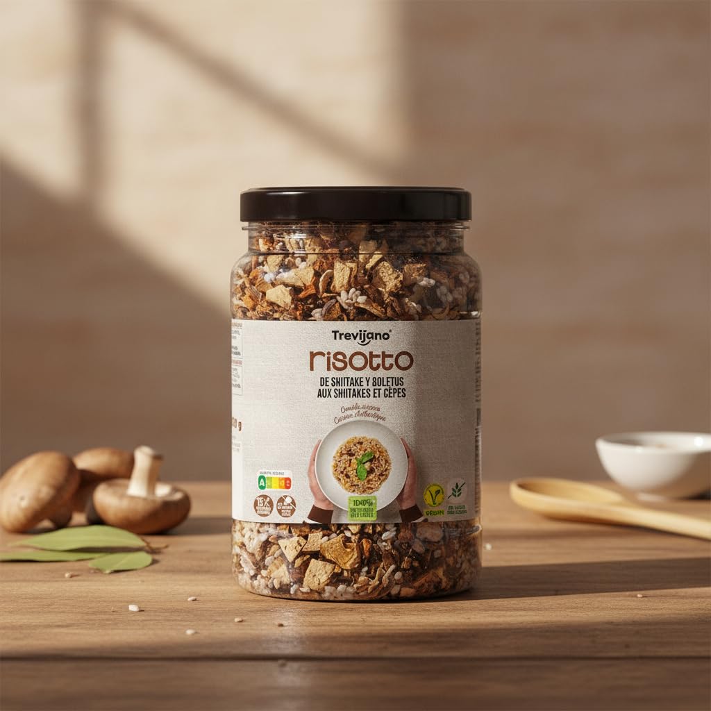Risotto de Shiitake y Boletus 1400g - Preparado de Arroz con Setas y Verduras Deshidratadas, 100% Natural, Sin Gluten, Vegano, Nutri-Score A - Pack Familiar 15 Raciones - NEXU