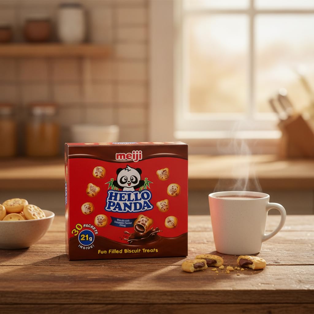 Galletas Crujientes Rellenas de Sabor Chocolate - Pack de 30 Bolsitas Individuales (630g) - Merienda Ideal para Niños y Snack para Llevar - Formato Ahorro con Dibujos de Pandas - NEXU