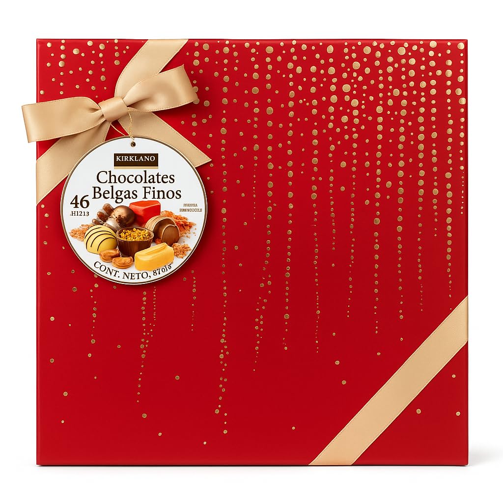 Chocolates Belgas de Lujo Signature | Caja Surtida con 46 Piezas | Chocolate Negro, con Leche y Blanco | Pralinés Rellenos con Avellana, Caramelo y Ganache | Ideal para Regalo (COLOR ROJO) NEXUSELL