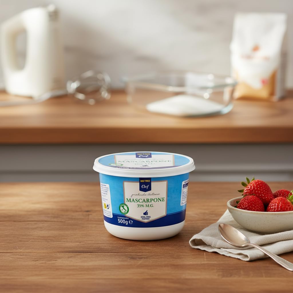 Queso Mascarpone Italiano 500g - 35% Materia Grasa, Textura Cremosa Ideal para Tiramisú y Repostería - METRO - Ingredientes Naturales y Sabor Auténtico - NEXU