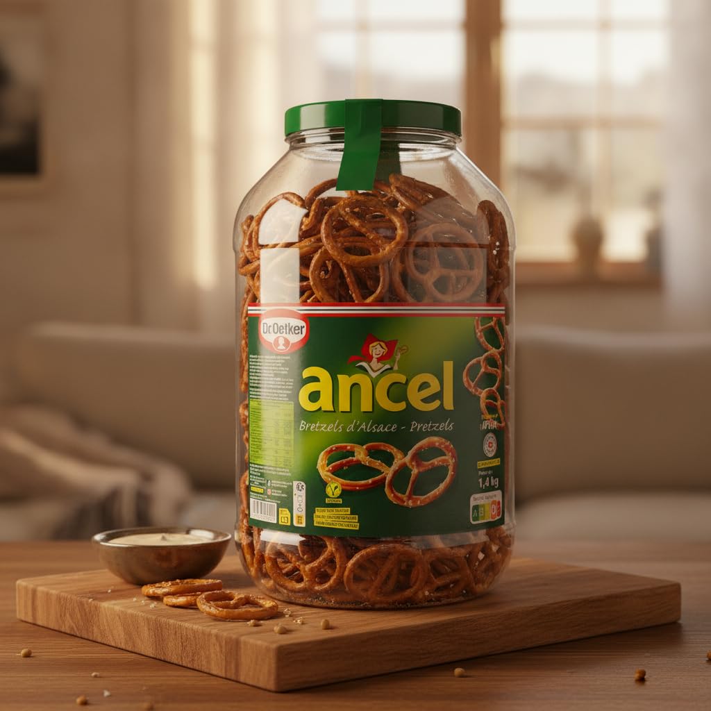 Bretzels d'Alsace - Pretzels Crujientes Tradicionales Salados, Bote Familiar 1,4 kg - Aperitivo sin Aceite de Palma - Snack Ideal para Fiestas y Eventos - NEXU