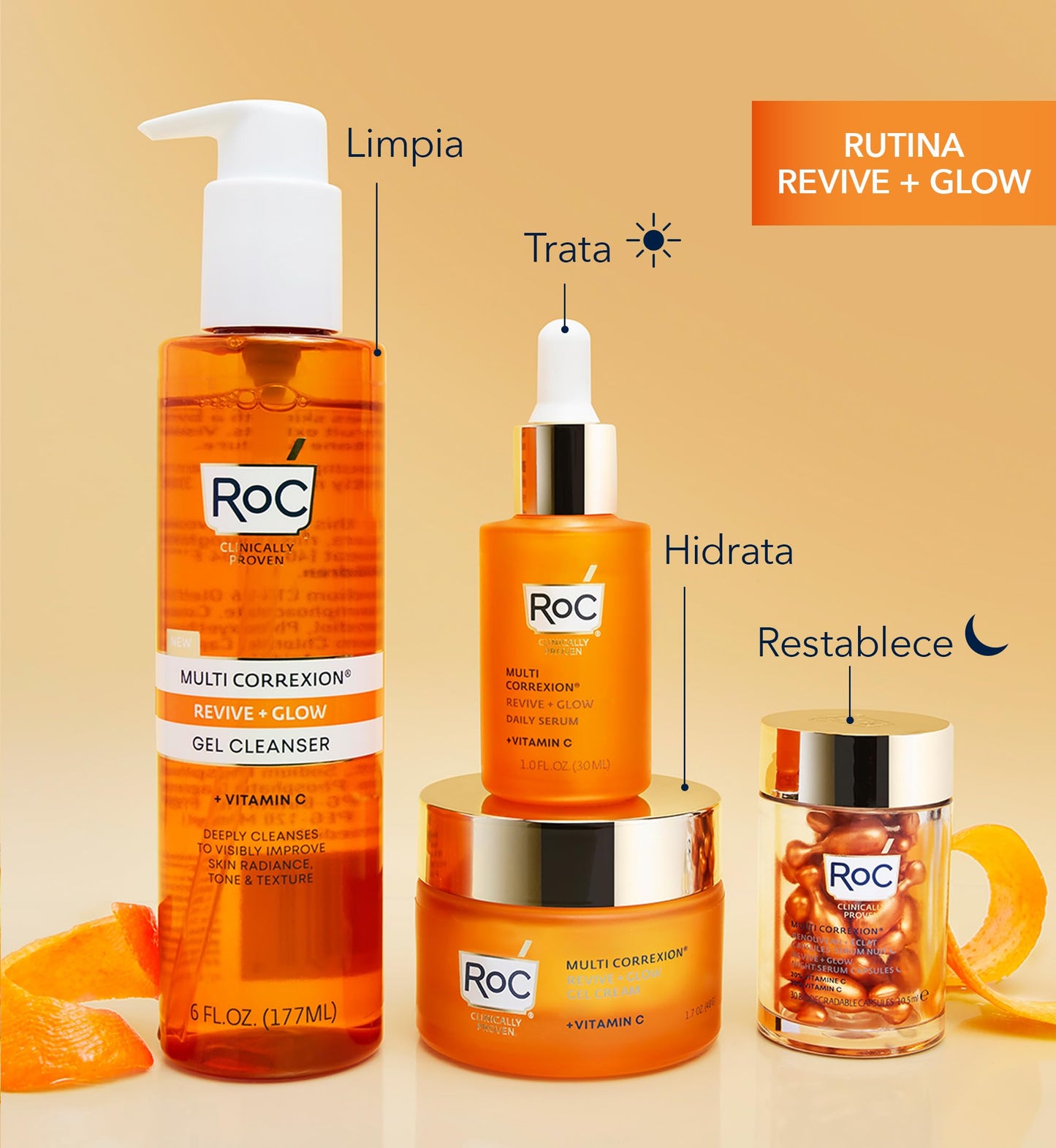 RoC - Multi Correxion Revive + Glow Suero de Noche con Vitamina C - Antiarrugas y Envejecimiento - Reducción de Puntos Negros - Cápsulas de 30 piezas